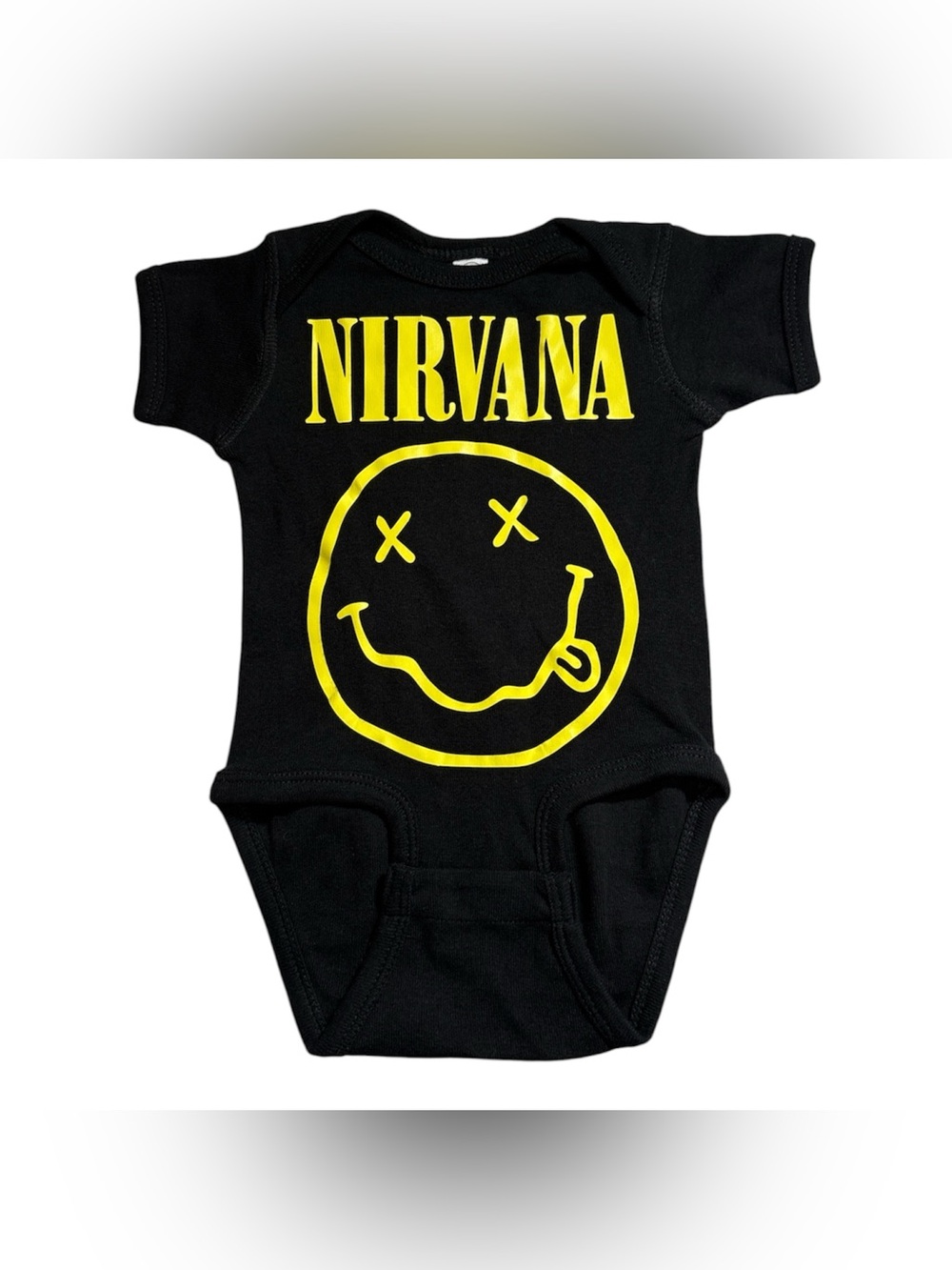 Rabbit Skins Black Baby One-Piece with Yellow Nirvana Smiley Graphic,Size 6 M